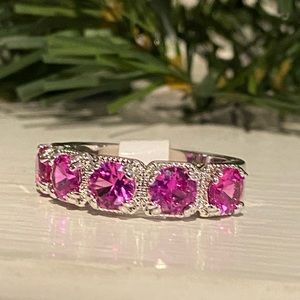 Bomb Party Hot Pink and White Topaz Ring